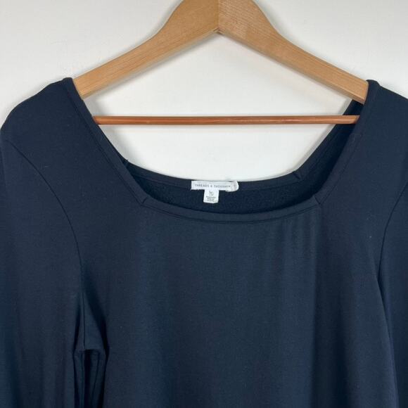 Threads 4 Thought Modal Spandex 3/4 Sleeve Square Neck Basic Top Black Size M - Picture 2 of 9